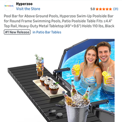 New Pool Bar for Above Ground Pools, Hyperzoo Swim-Up Poolside Bar for Round Frame Swimming Pools, Patio Poolside Table Fits ≤4.4” Top Rail, Heavy-Dut