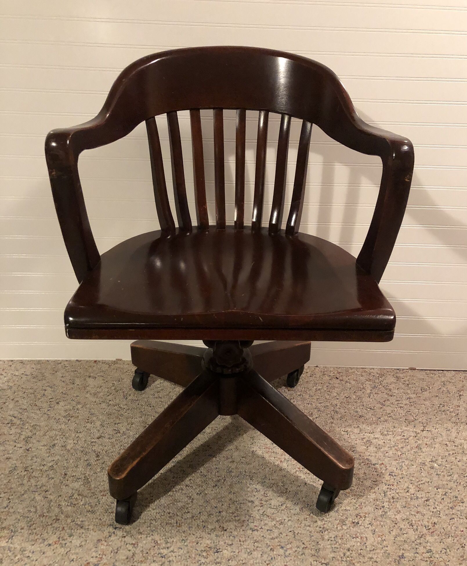 Vintage Wood Rolling Desk Chair 