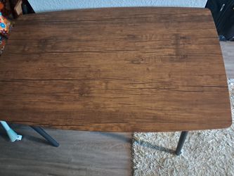 Wooden Steel Table W/ Two Matching Chairs