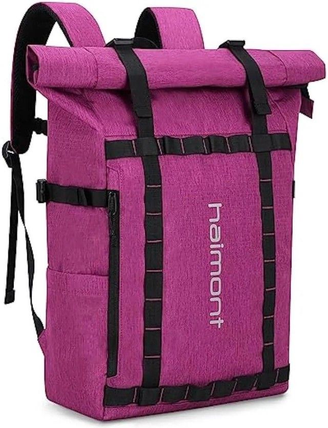  Haimont Rolltop Laptop Backpack – Water-Resistant Casual Travel/Work Bag, 20L, Fuchsia Red