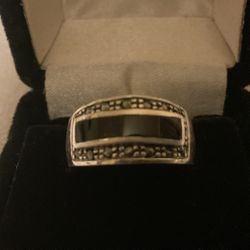 Vintage Sterling Silver 925 Onyx And Marcasite Ring..Size 8