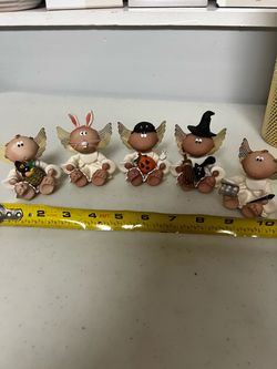Set of 5 Angel Baby Figurines Holiday Themed