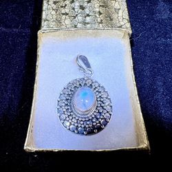 ✨ Brand New Rainbow Moonstone Cabochon Pendant Head – Sterling Silver! ✨