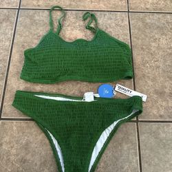 Vibrant Kelly Green Smocked Bikini by Cupshe, Size XL NWT