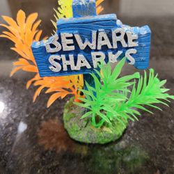 Fish Tank Ornament BEWARE SHARKS sign decorations 2014