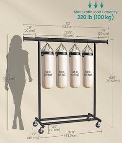SONGMICS Clothes Rack Extendable Hanging Rails w/ Wheels - Black