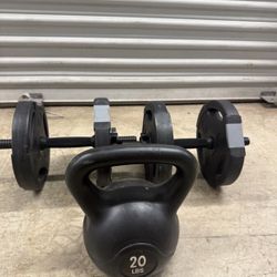 Adjustable Dumbbell 20LB (4×5LB Plates) + 20LB Kettlebell – Home Gym Weights Set