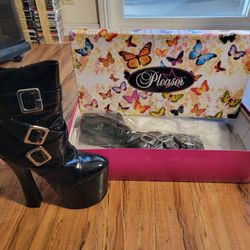 Women's Black Vinyl Boots.  Size 8