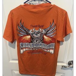SUCK BANG BLOW Biker Bar Murrells Inlet Mens SZ S Orange Winged Motorcycle Shirt