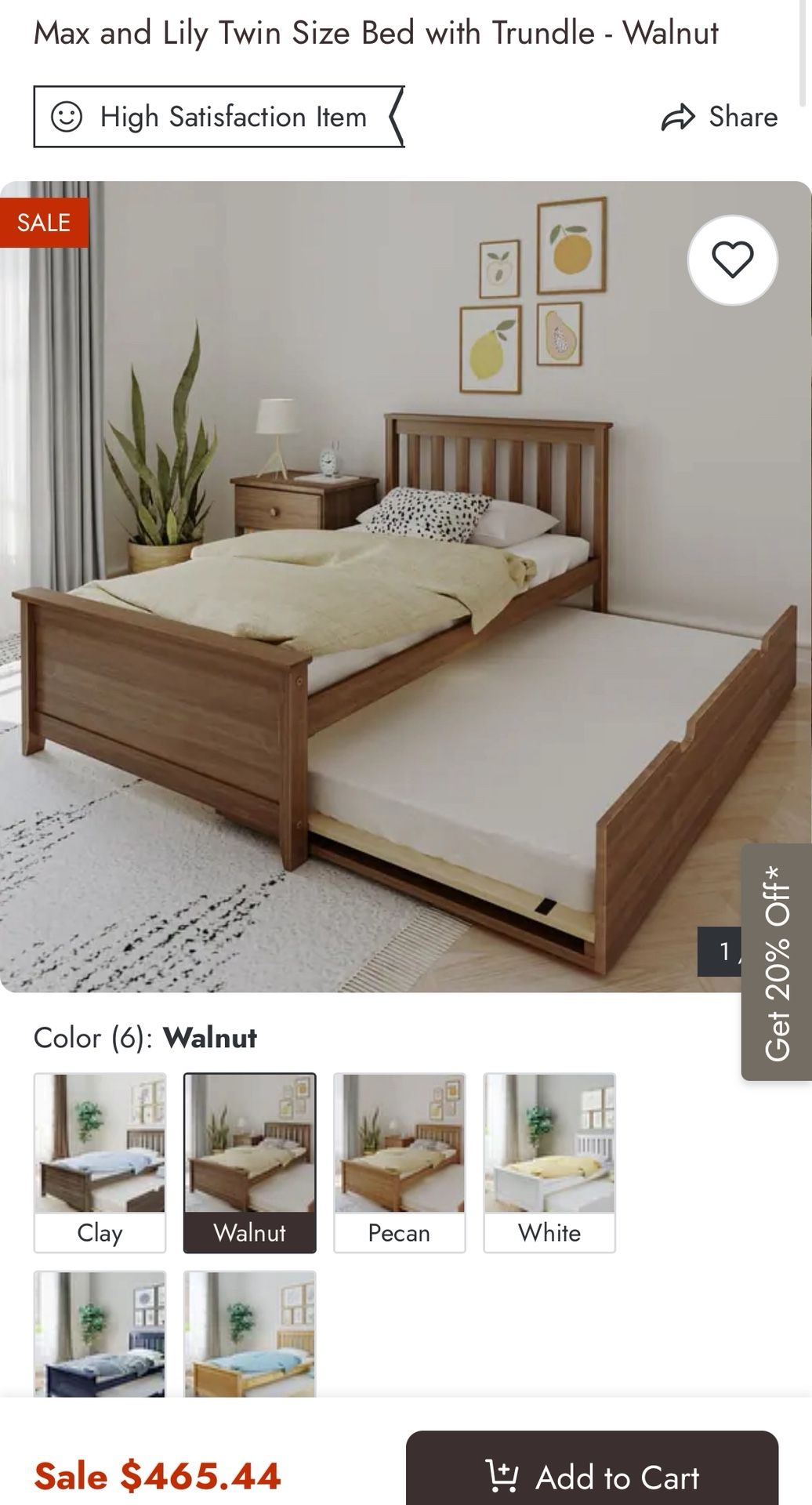 Max and Lily Twin Size Bed with Trundle - Walnut
