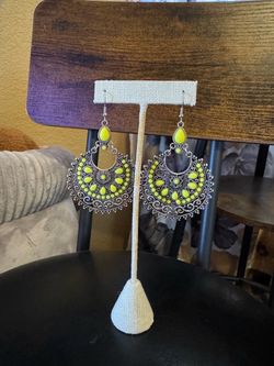 Boho Chandelier Drop Earrings Yellow Silver