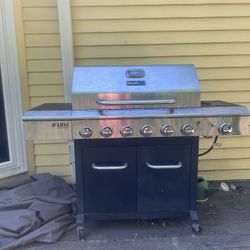 Nexgrill Deluxe Dual Energy stainless steel gas grill with side burner. 