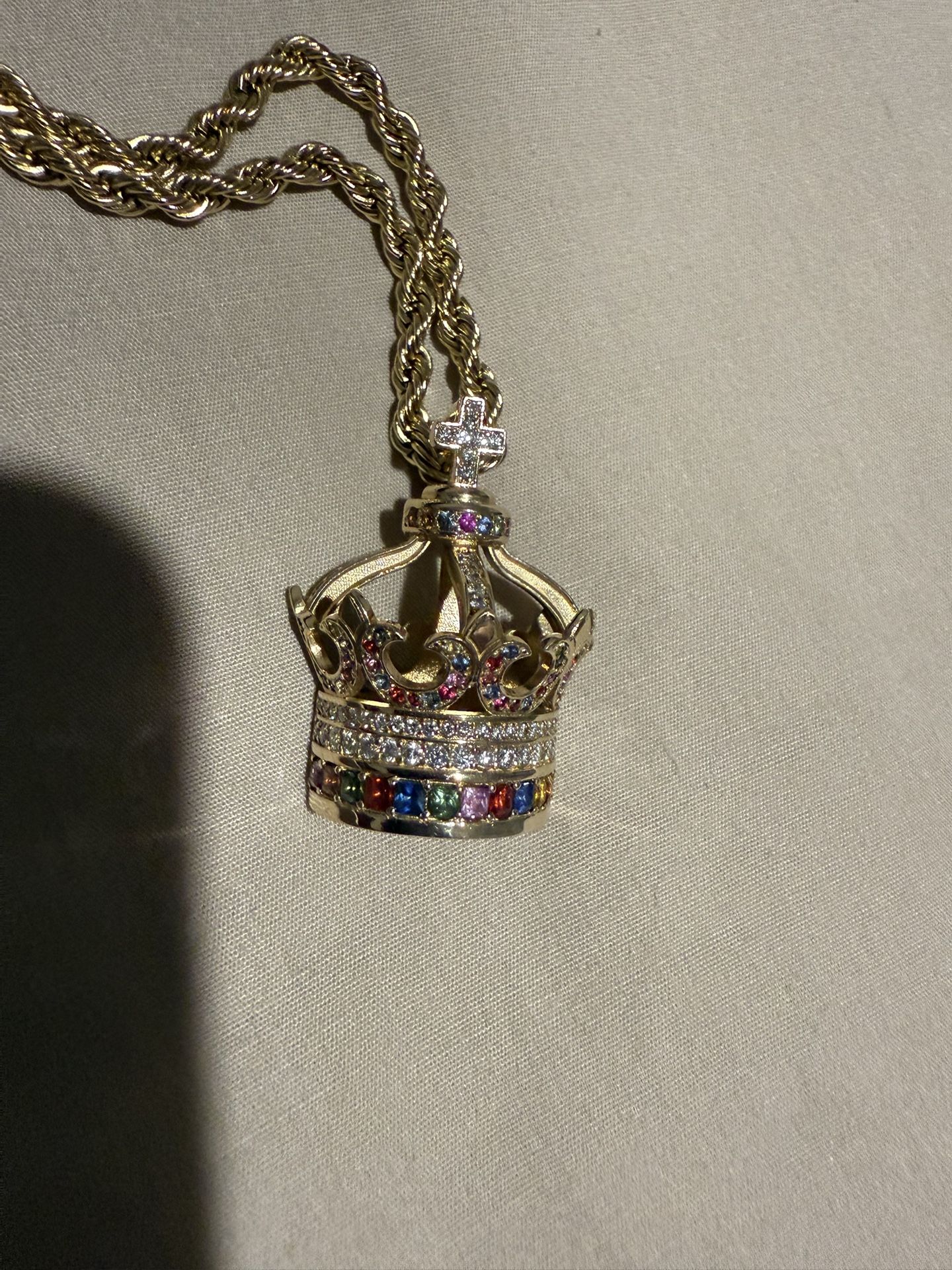 TraxNYC 18k Gold Crown Pendant With Diamonds And Sapphires