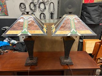 Art Deco Tiffany Style Table Lamps - Pair