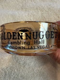 Golden Nugget Gambling Hall Las Vegas Amber Glass Ashtray 3.75"