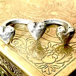 Vintage Adjustable Silvertone Double Knuckle Heart Ring