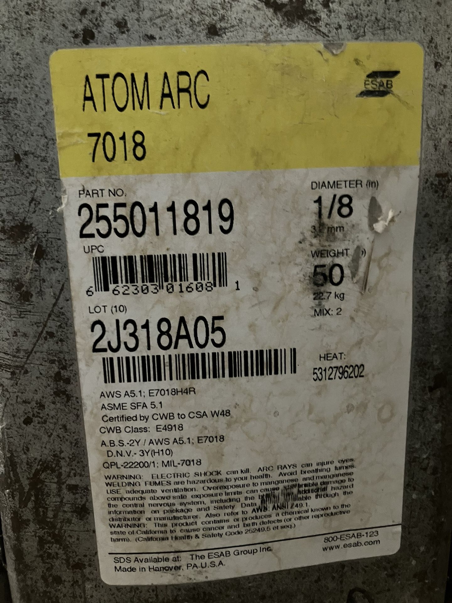 Atom Arc 7018 Electrode, 1/8 in Diameter, 14 in Long