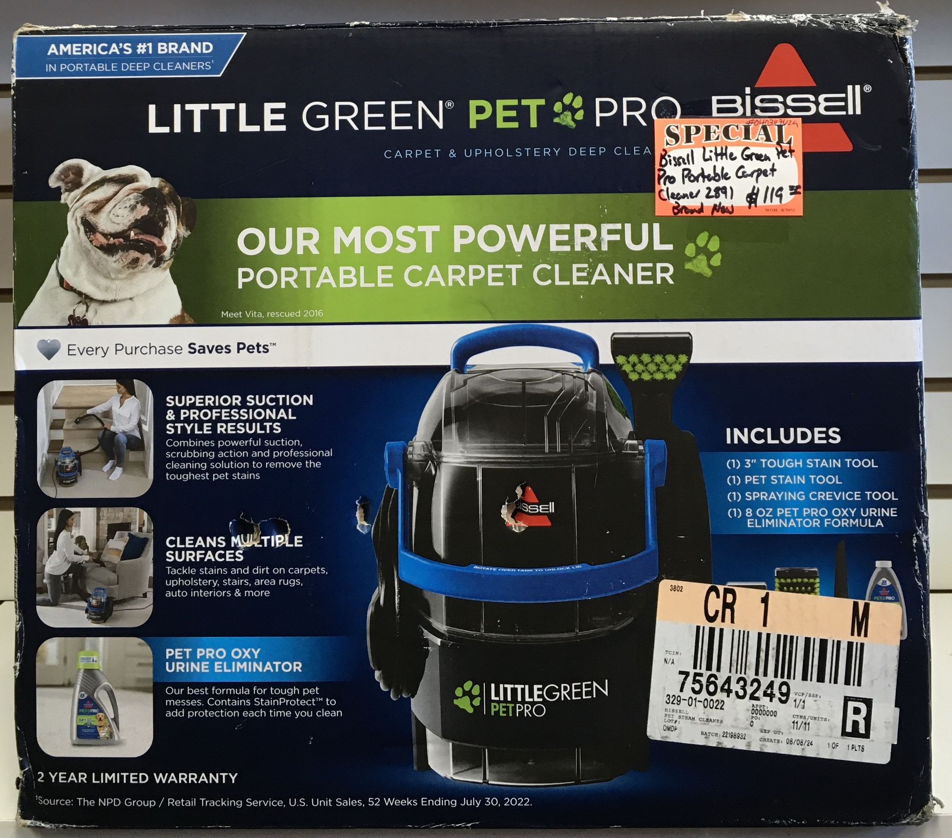 Bissell Little Green Pet Pro Portable Carpet Cleaner 2891 Brand New 