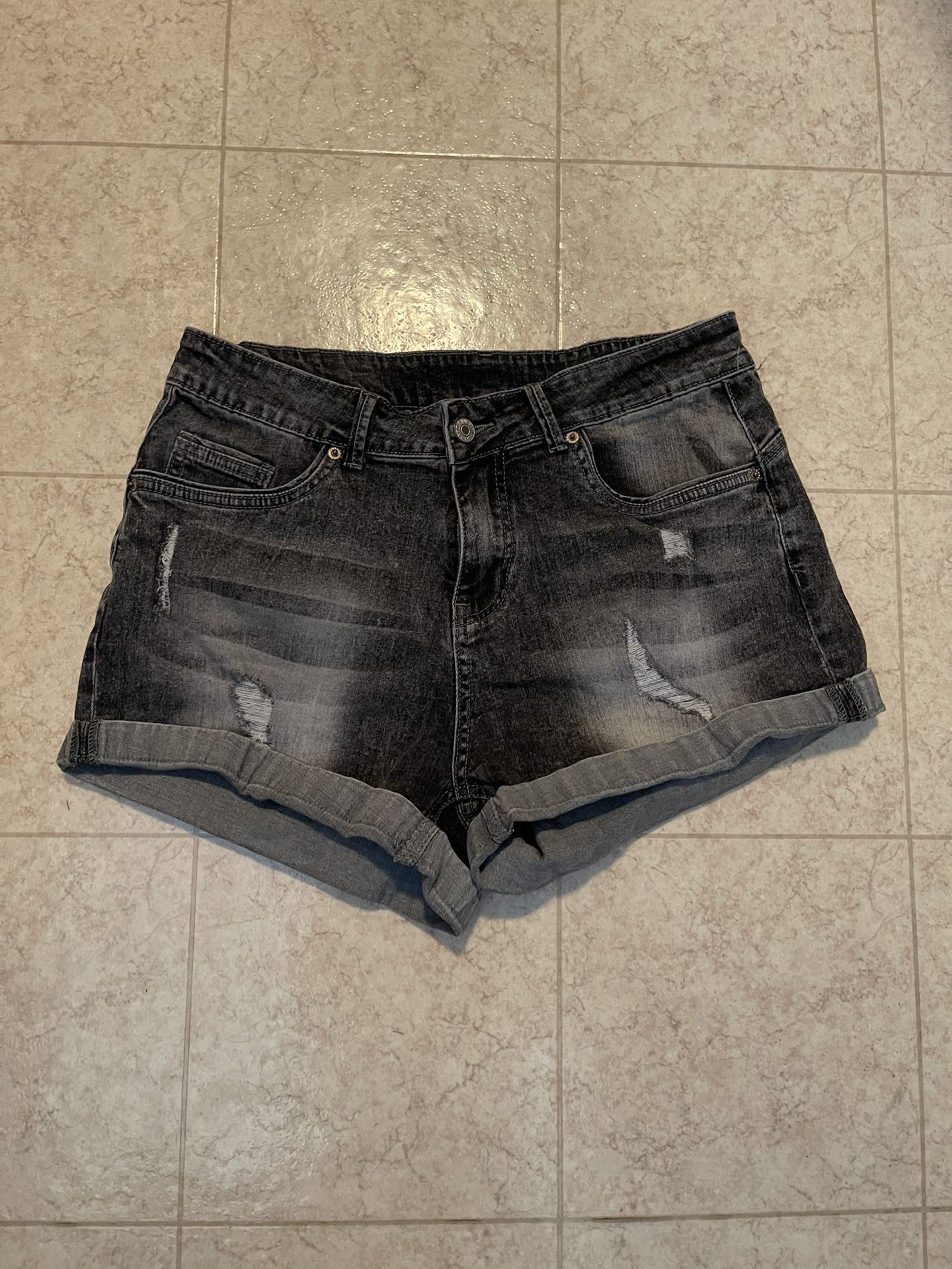 women's grey distressed shorts