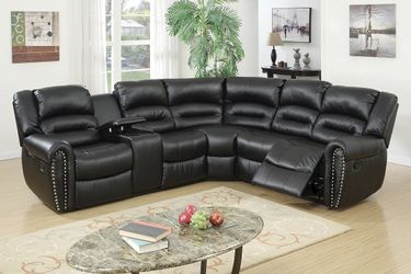 Black Leather Theater Recline Motion Sectional ($39 Down - No Credit Check Needed)