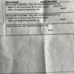 BMW X3 Headlamp Assembly 