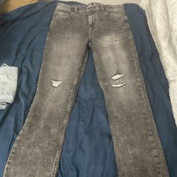 Grey Ripped Youth Jeans Size 14