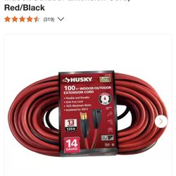 Husky 100 ft. 14/3 Medium Duty Indoor/Outdoor Extension Cord, Red/Black 12