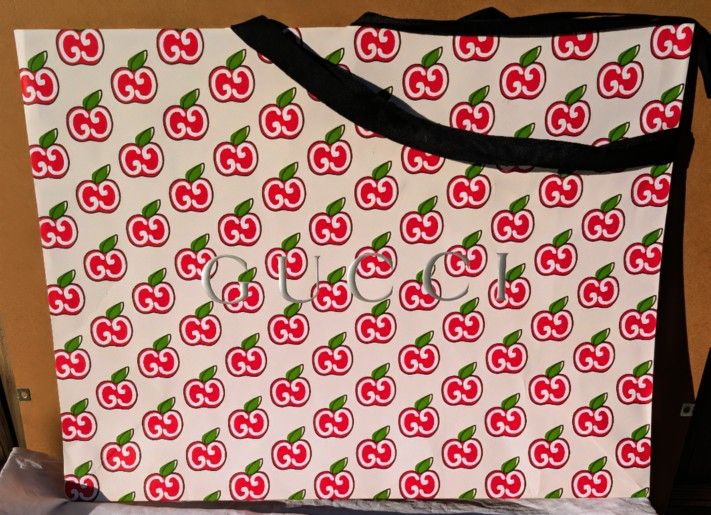 RARE Gucci GG Apples Large Paper Shopping Bag - 14" Height x 18.5" Length x 6.5" Width