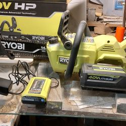 Ryobi 14" 40v Chainsaw, Battery And Charger