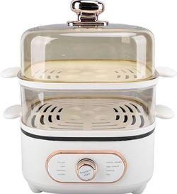 2-Tier Electric Steamer, 1200W, 10.5L, Stackable, Multi-Purpose, 2.5 Liter Electric Cooking Pot with Steam Plate for Soup, Oatmeal Noodles (US Plug 11