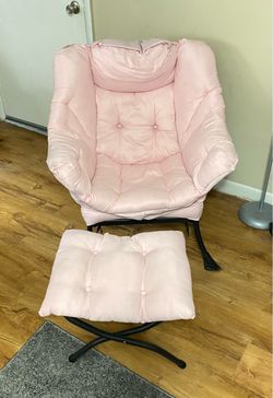 Pink Lazy Chair with Foldable Footstool