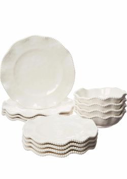 Perlette Off-White Beaded 12-Piece Dinnerware Set