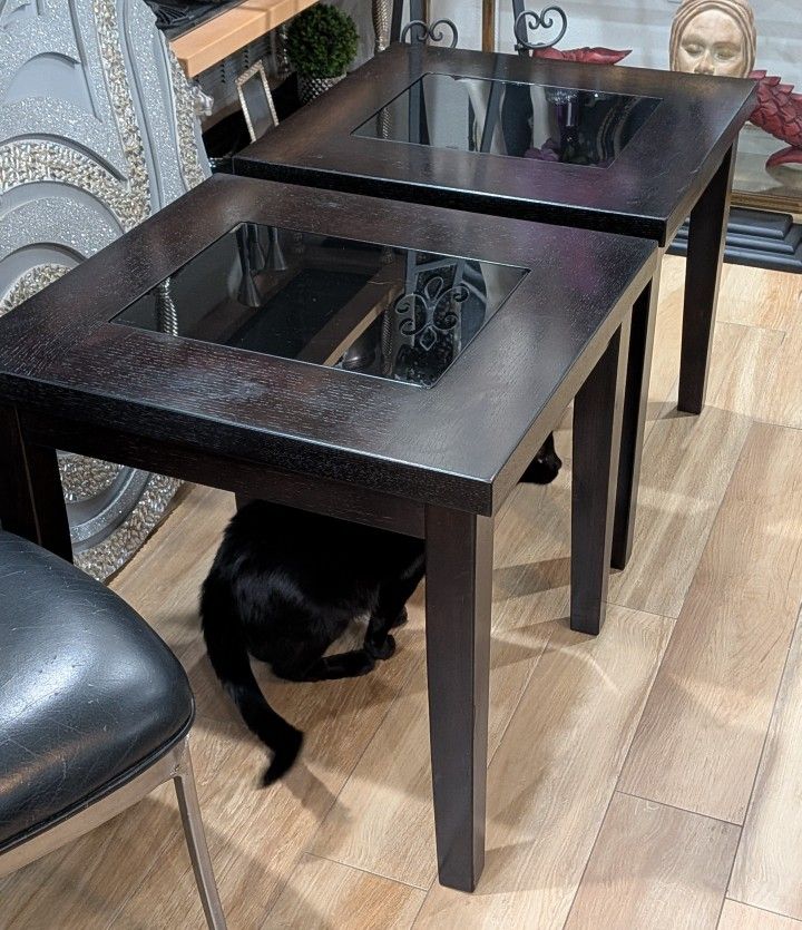 Modern/ Contemporary Set Of 2/N Tables With Glass Inserts.