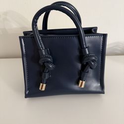 ZARA Mini Handbag – Navy Blue with Gold Details (Brand New)