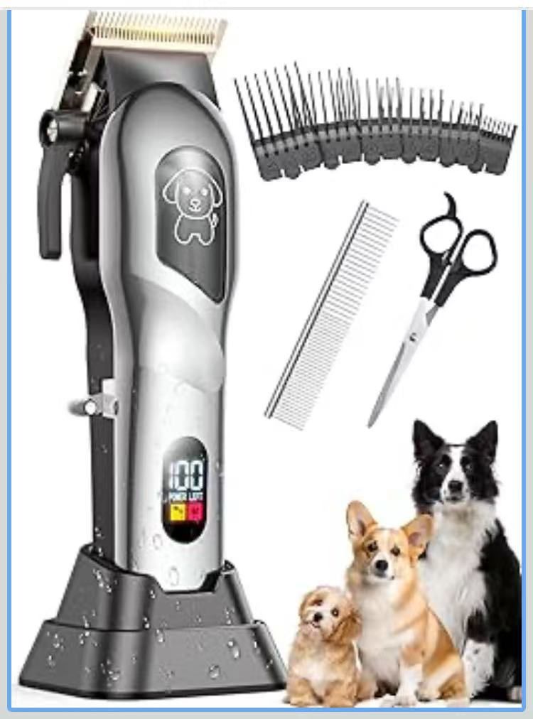 Dog Clippers for Grooming for Heavy Thick Hair, Low Noise Cordless Pet Hair Trimmer with Stainless Steel Blade, Professional Rechargeable Hair Trimmer