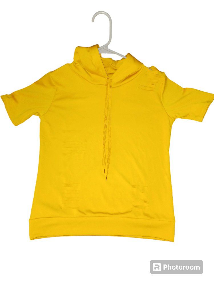 Women's Yellow Short Sleeve Hoodie Shirt