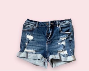 Distressed Denim Cuffed Jean Shorts