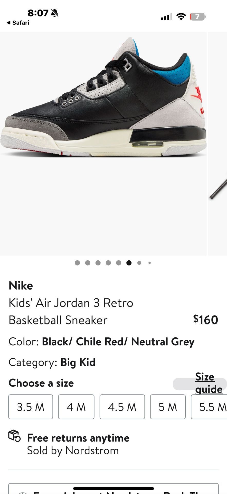 Kids' Air Jordan 3 Retro Basketball Sneaker Size 3.5 NEW IN BOX