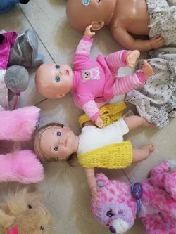 Dolls, animals, kittens, Micky mouse etc