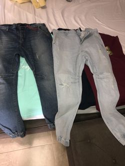 Two jogger pants and three shirts