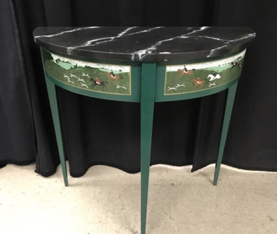 Hand Painted  tripod  demilune Console Table