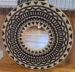 40" Benzara Aztec Fabric Embroidered Raffia Woven Wall Mirror Large