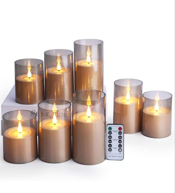 Set of 8 Flameless Candles with Remote, LED Fake Candles Battery Operated, Flickering Pillar Candle Lasts 300 Hours for Coffee Table Home Decor-Sizes