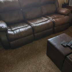 Ashley Leather Reclining Sofa, Loveseat, And Chair