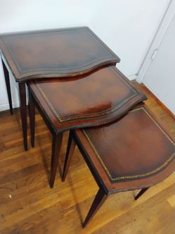 Set of antique solid mahogany serpentine nesting accent side tables