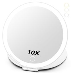 Large 10X Magnification 7 Inch Rechargeable Travel Makeup Mirror, Portable Vanity Mirror with 80 LED Lights, 3 Color Lighting and Dimmable Touch Scree