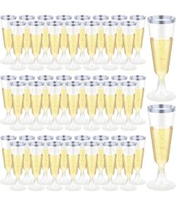 200 Pack 5 oz Silver Rim Plastic Champagne Flutes, Disposable Shatterproof Champagne Glasses Toasting Wine Glasses Cocktail Cups for Wedding, Parties,