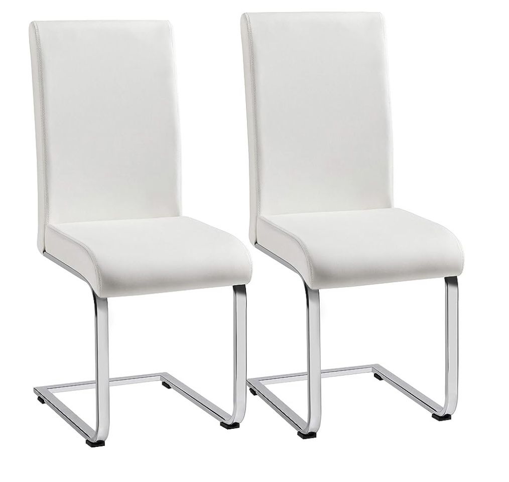 Set of 2 Dining Chairs Modern Kitchen Chairs High Back Faux Leather Dining Room Chairs Upholstered Armless Side Chairs with Metal Legs Home Kitchen Fu