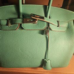 HERMES Birkin 30 Epsom Leather Malachite Silver Hardware Handbag