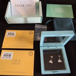 MOISSANITE STUDS 3CT  18K/925SS 2CT X 2 EACH STUD HAS GRA REPORT & WARRANTY CARD  PASSES DIAMOND TESTER 